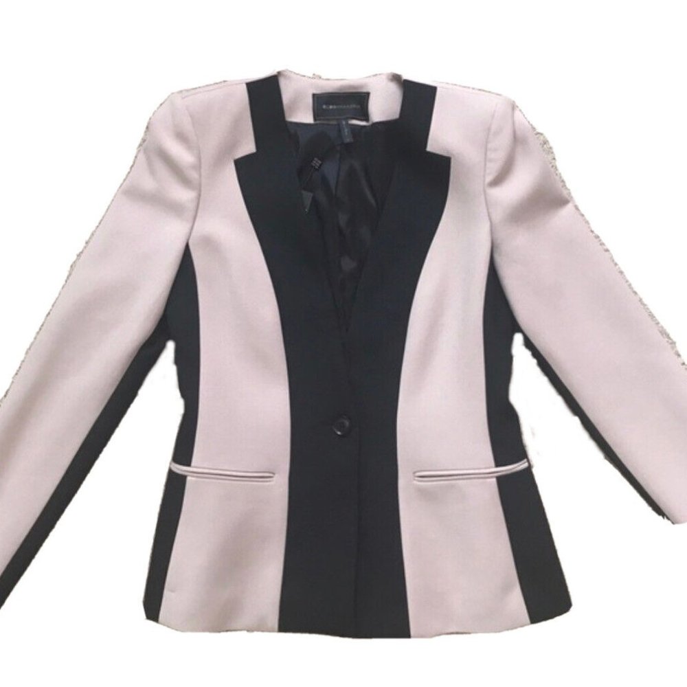 BCBG MAXAZRIA Blush and Black Single Button  Blazer
